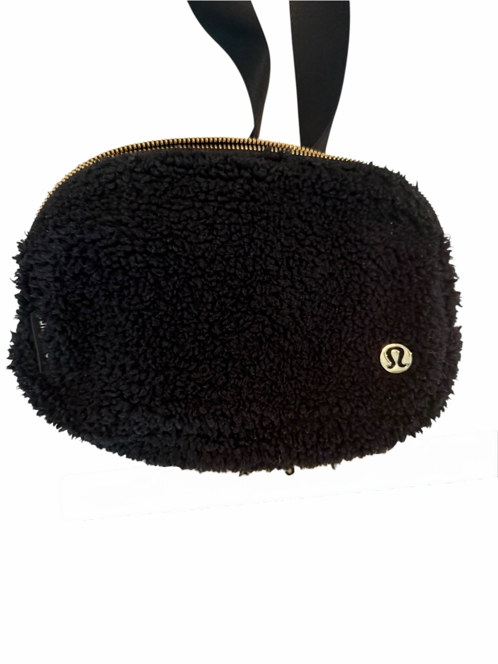 lululemon athletica Black Sherpa Crossbody Pouch with Gold Hardware
